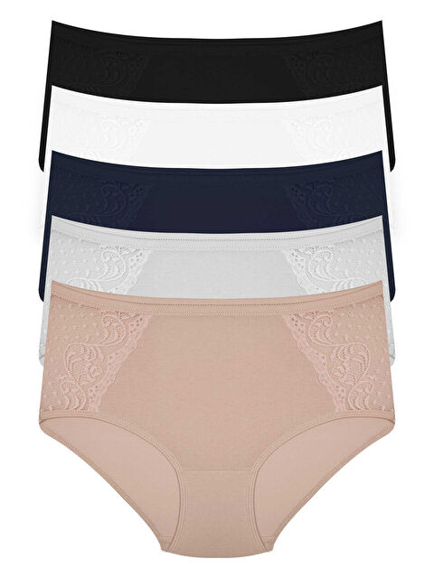 Cottonhill Dantel Detaylı Klasik Pamuklu Bato Külot 5'Li Paket - S000411829-27206