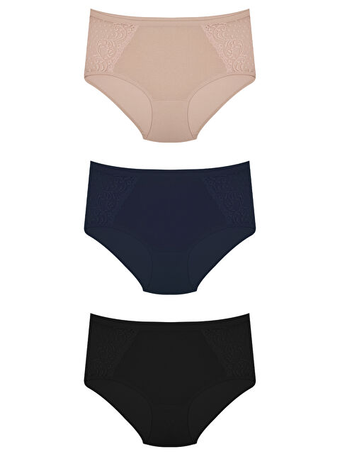 Cottonhill Dantel Detaylı Klasik Pamuklu Bato Külot 3'Lü Paket - 2 - S000411830-27208