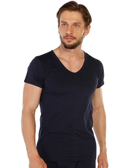 Tolin V Yaka Erkek Kısa Kollu Pamuklu Lacivert %100 Pamuk Fanila 6'lı 317L - S000075057-21164