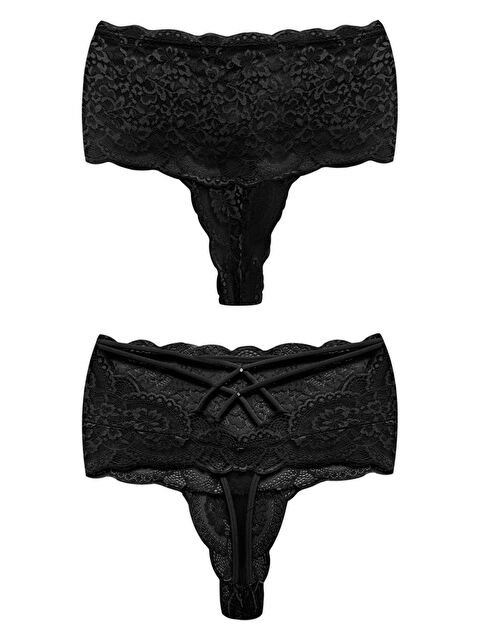 Cottonhill Siyah Dantelli Lastik Detaylı Yüksek Bel Kadın Tanga Külot - S000436097-19351
