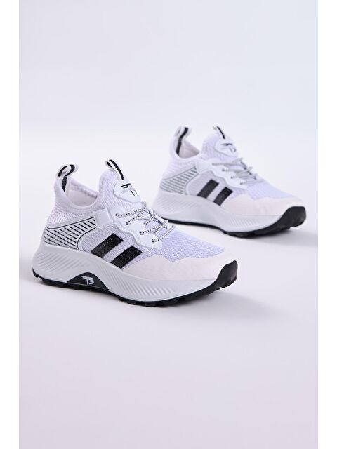 TONNY BLACK Çocuk Unisex Beyaz Siyah Rahat Kalıp Nefes Alabilen Kumaş Bağcıklı Sneaker - S000004818-20063