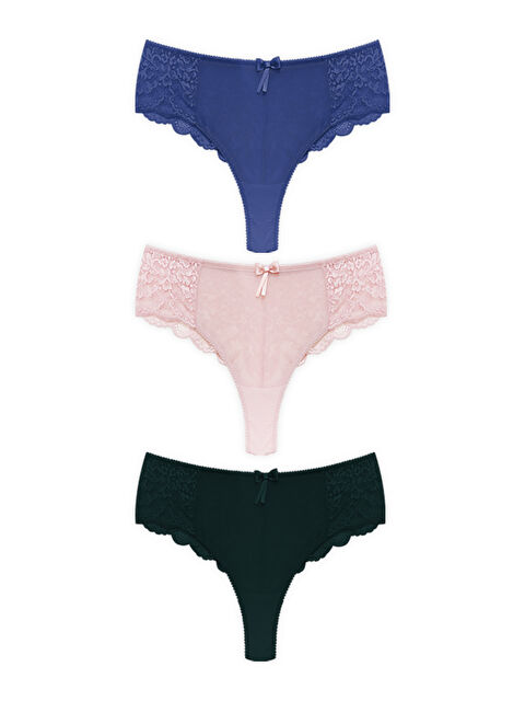 Cottonhill Dantelli Tül Detaylı Büyük Beden Brezilya 3'Lü Paket Külot - 4 - S000460253-27208