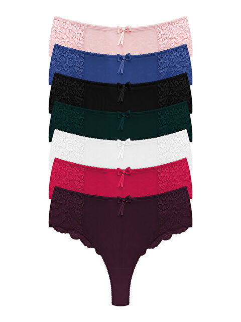 Cottonhill Dantelli Tül Detaylı Büyük Beden Kadın Brezilya 7'Li Paket Külot - S000460253-27206