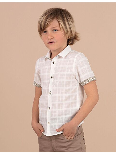 Ollie&Olla Kendinden Desenli Beyaz Erkek Çocuk Gömlek - S000008801-20063