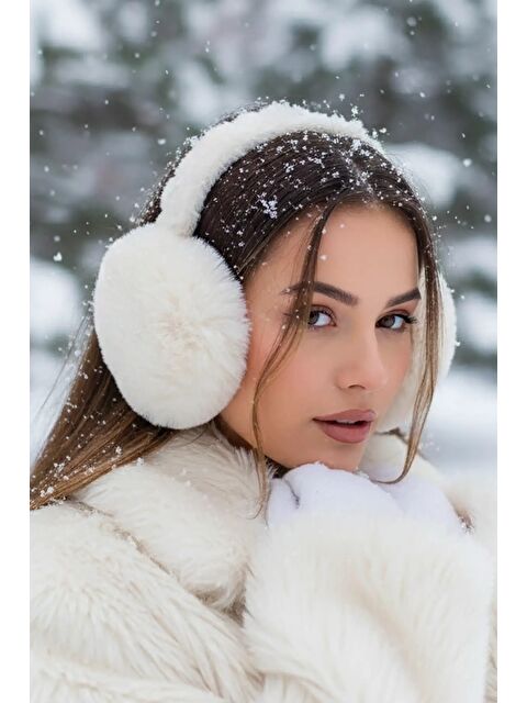 Luminos Butik Pelüş Katlanabilir Ekru Tüylü Kulaklık Soğuğa Karşı Ekstra Koruma - S000299330-19965