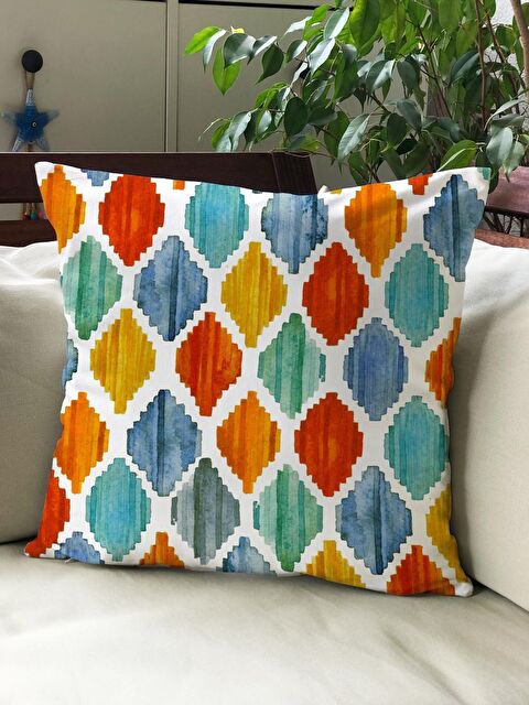 Evmila Kadife Doku Çift Taraf Baskılı İkat Desen 43x43 cm Tekli Kırlent Kılıfı - S000021908-23173