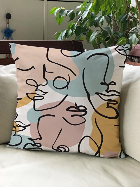 Evmila Kadife Doku Çift Taraf Baskılı Soyut Desen 43x43 cm Tekli Kırlent Kılıfı - S000021906-23173