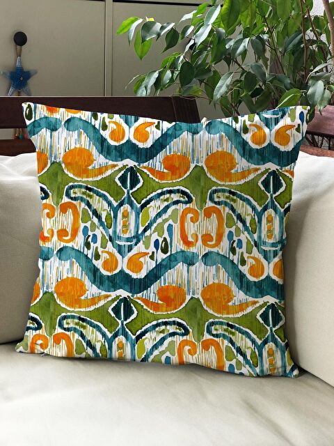 Evmila Kadife Doku Çift Taraf Baskılı İkat Desen 43x43 cm Tekli Kırlent Kılıfı - S000021909-23173
