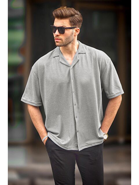 Madmext Boyalı Gri Kısa Kollu Erkek Gömlek 6736 - S000159701-22875