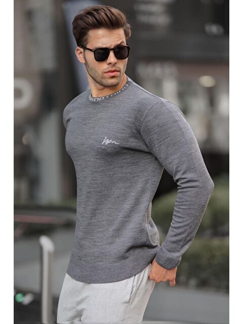 Madmext Antrasit Bisiklet Yaka Erkek Triko Kazak 6847 - S000062909-29666