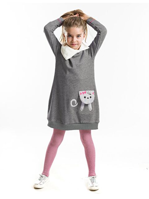 MSHB&G Şal Yaka Kedi Cepli Kız Elbise - S000008824-20600