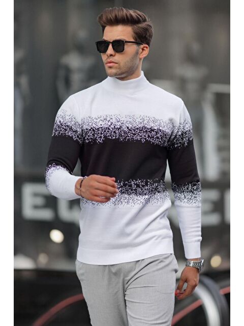 Madmext Beyaz Balıkçı Yaka Desenli Kazak 6845 - S000060025-20063