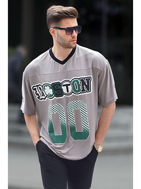 Madmext Boyalı Gri Baskılı Oversize Erkek Tişört 6130 - S000015919-22875