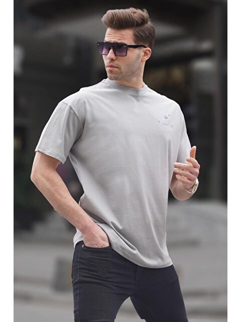 Madmext Boyalı Gri Sırt Baskılı Regular fit Erkek %100 Pamuk Tişört 6121 - S000015924-22875