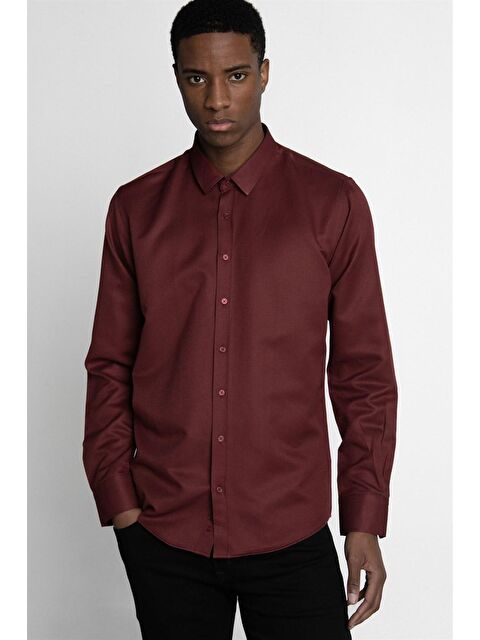 TUDORS Modern Slim Fit Dar Kesim Pamuklu Kolay Ütülenebilir Armürlü Erkek Gömlek - S000021439-19951