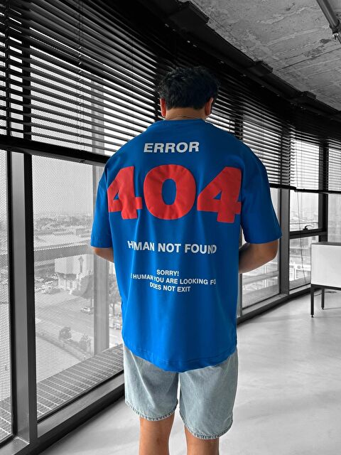 Abluka Online Erkek Oversize Error 404 Baskılı İki İplik T-Shirt Mavi - S000160855-17234