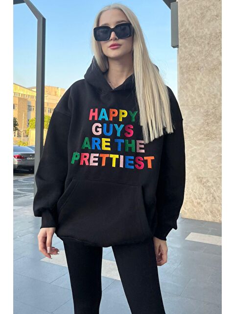 Madmext Siyah Renkli Nakışlı Bisiklet Yaka Sweatshirt Mg1574 - S000056797-19351