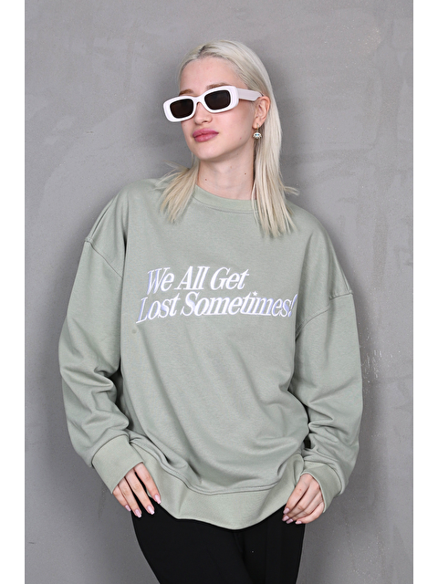 Madmext Mint Yeşili Baskılı Sweatshirt Mg1901 - S000056762-17259