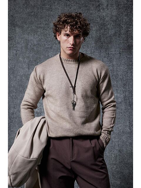 Abluka Online Erkek Regular Fit Bisiklet Yaka Kazak Taş Rengi - S000457355-25636