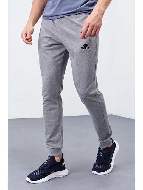 Tommylife Gri Melanj Fermuar Cepli Dar Kalıp  Erkek Jogger Eşofman Altı- 84343 - S000032275-74