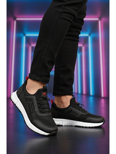 Walkway Siyah Kırmızı Hafif Esnek Kilit Bağcıklı Erkek Spor Ayakkabı Nans 6006 M - S000431660-19351