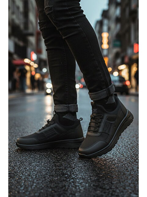 Walkway Siyah Hafif Esnek Kilit Bağcıklı Erkek Spor Ayakkabı Nans 6006 M - S000431660-22238