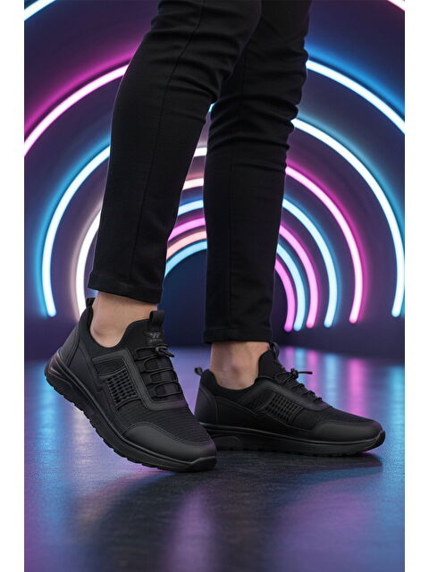 Walkway Siyah Hafif Esnek Kilit Bağcıklı Unisex Spor Ayakkabı Nans 6006 G - S000431658-22238