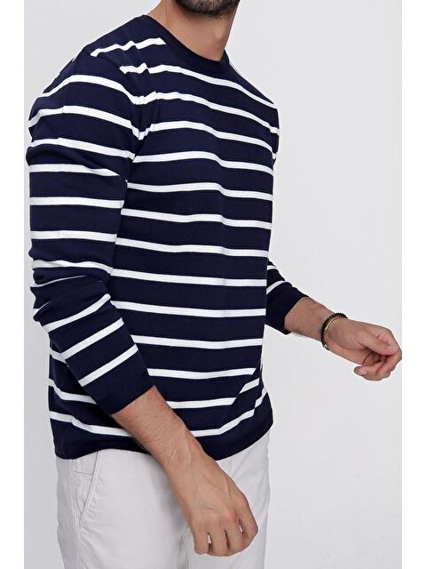 Tarz Cool Erkek Bisiklet Yaka Çizgili Casual Triko Kazak - S000147095-21164