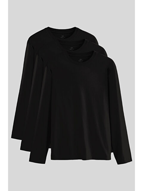 Tommylife Standart Fit Basic O Yaka  3'lü Paket Siyah Erkek T-Shirt  87997 - S000427681-19351