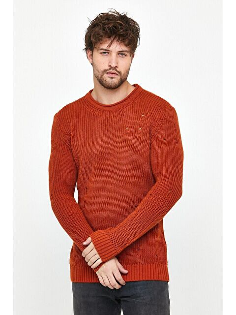 Tarz Cool Erkek Destroylu Modelli Triko Kazak - S000147121-20046