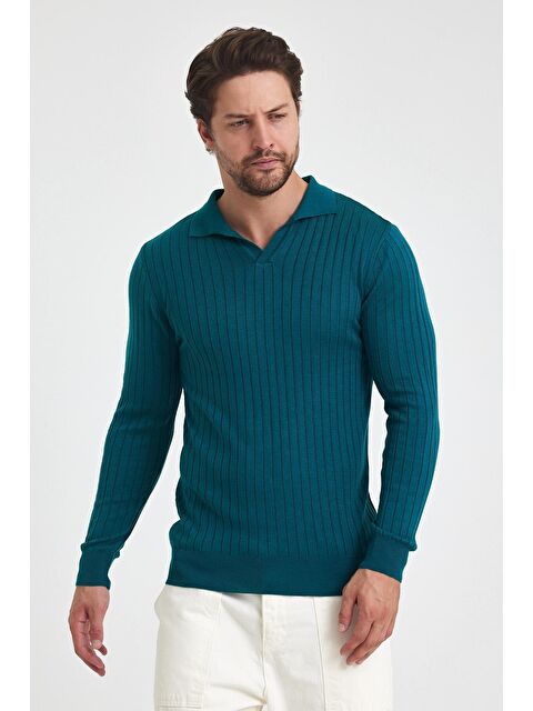 Tarz Cool Erkek Polo Yaka Fitilli Triko Kazak - S000141623-20019