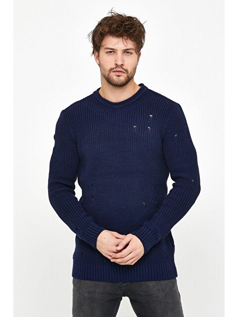 Tarz Cool Erkek Destroylu Modelli Triko Kazak - S000147121-21164