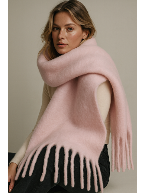Luminos Butik Kadın Pembe Püsküllü İthal Atkı-Şal SAL1295 - S000464964-20024