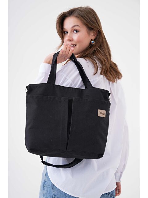 Bagg Çapraz Siyah Kanvas Çanta PL - S000148904-19351