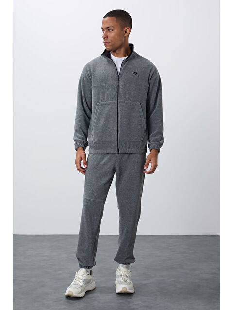 Tommylife Gri Melanj Kalın Yumuşak Dokulu Comfort Fit Nakışlı Erkek Eşofman Takım - 85269 - S000334036-74
