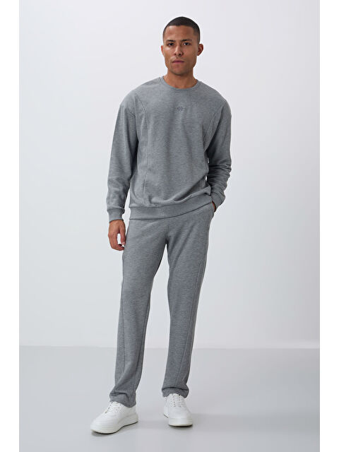 Tommylife Gri Melanj Kompakt Pamuklu Kalın Pürüzsüz Dokulu O Yaka Comfort Fit Erkek Eşofman Takım -85263 - S000330168-74