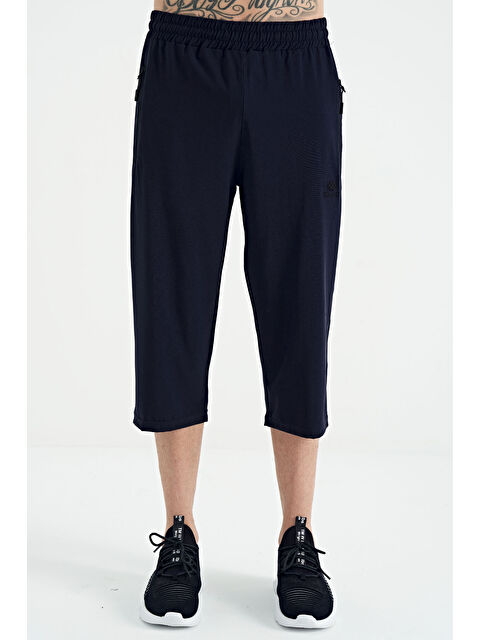 Tommylife İndigo Bağcıklı Standart Kalıp Fermuar Cepli Aktif Spor Erkek Kapri - 83096 - S000144690-23093