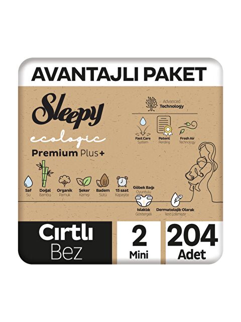 Sleepy Ecologic Premium Plus Avantajlı Paket Bebek Bezi 2 Numara Mini 204 Adet - S000401655-10231
