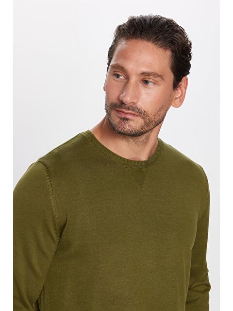 TUDORS Erkek Standart Fit Normal Kesim Bisiklet Yaka Haki Triko Kazak - S000334037-18547