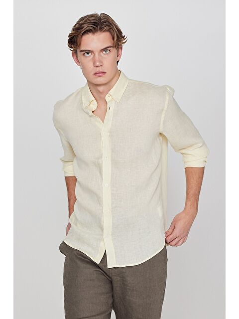 Lee %100 Keten Regular Fit Sarı Gömlek