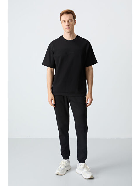 Air Jones Siyah Pamuklu Kalın Yumuşak Dokulu Oversize Fit Basic Erkek Eşofman Takım - 85261 - S000330206-19351