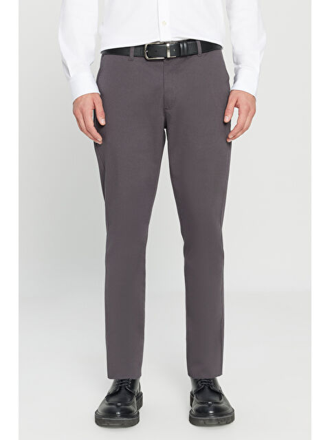 AC&Co / Altınyıldız Classics Erkek Antrasit Slim Fit Dar Kesim Yan Cep Pamuklu Esnek Chino Pantolon