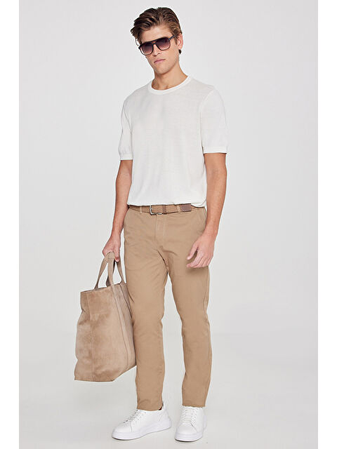AC&Co / Altınyıldız Classics Erkek Camel Slim Fit Dar Kesim Yan Cep Pamuklu Esnek Chino Pantolon