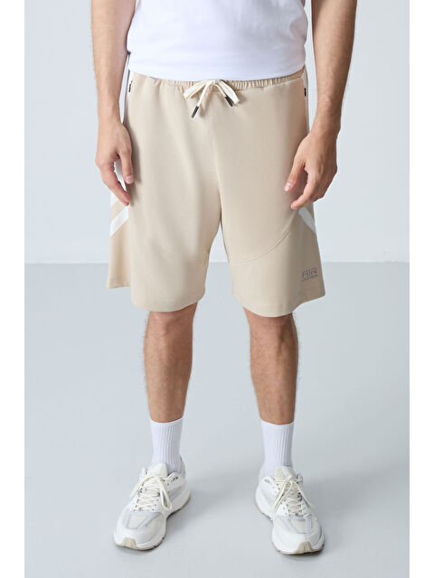Tommylife Bej Pamuklu Kalın Yumuşak Dokulu Standart Fit Basic Erkek Şort  - 81281 - S000231621-19928