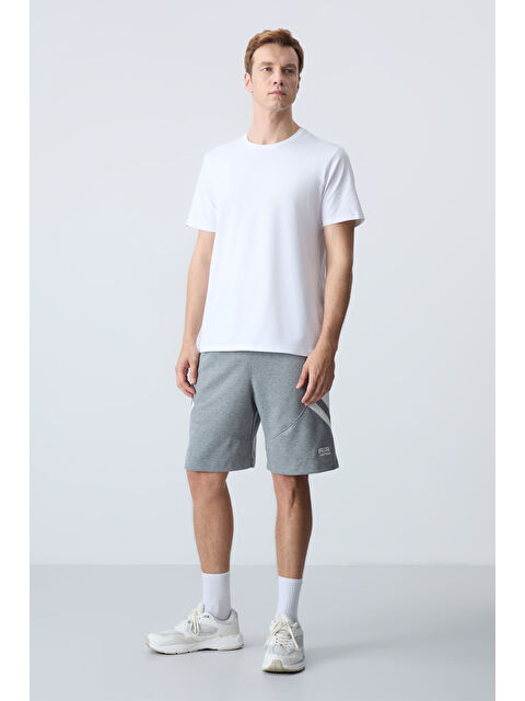 Tommylife Gri Melanj Pamuklu Kalın Yumuşak Dokulu Standart Fit Basic Erkek Şort  - 81281 - S000231621-74