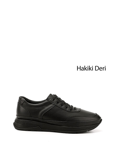 GÖNDERİ(R) Erkek KOYU SİYAH Bağcıklı Hakiki Deri Comfort Sneaker