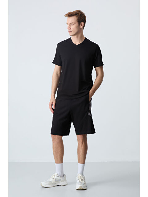 Tommylife Siyah Pamuklu Kalın Yumuşak Dokulu Standart Fit Basic Erkek Şort  - 81281 - S000231621-19351