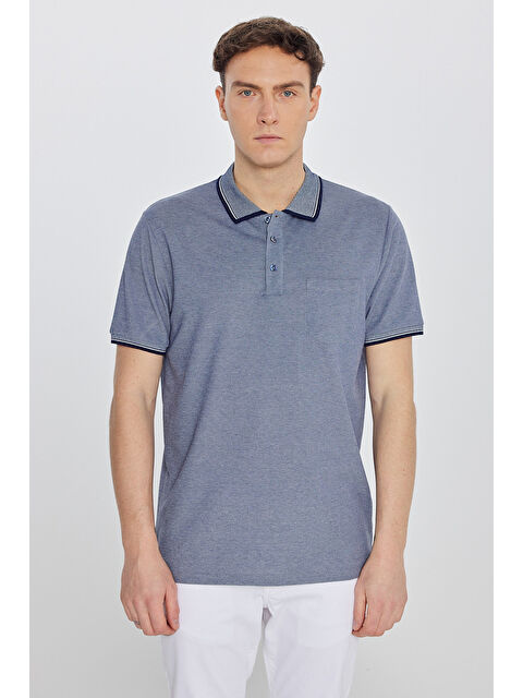 AC&Co / Altınyıldız Classics Erkek Lacivert Pamuklu Comfort Fit Rahat Kesim Polo Yaka Cepli Tişört
