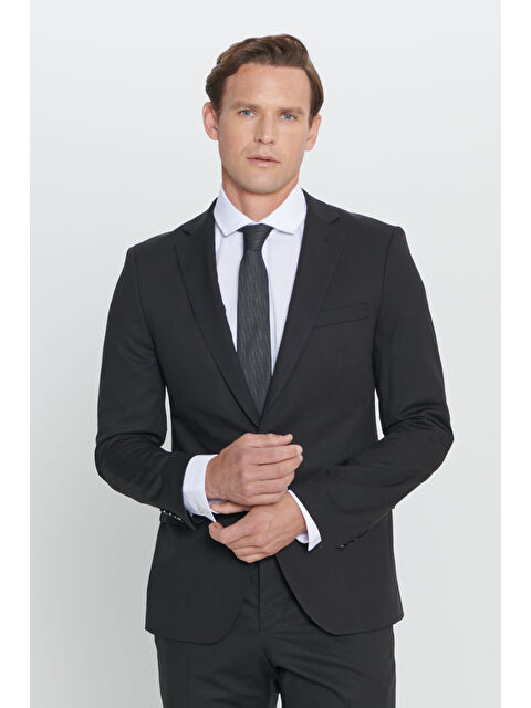 AC&Co / Altınyıldız Classics Erkek Siyah Slim Fit Dar Kesim Mono Yaka Takım Elbise