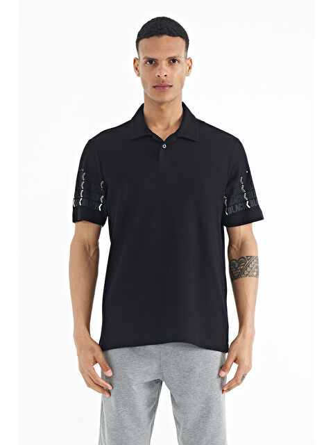 Tommylife Siyah Kol Baskı Detaylı Polo Yaka Standart Form Erkek %100 Pamuk Tişört - 88240 - S000027972-19351
